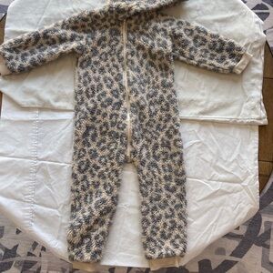 Pink and gray leopard type onesie front zip up